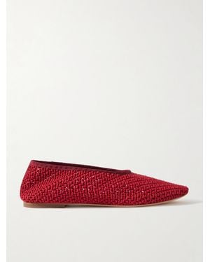 STAUD Alba Grosgrain-Trimmed Crocheted Ballet Flats - Red