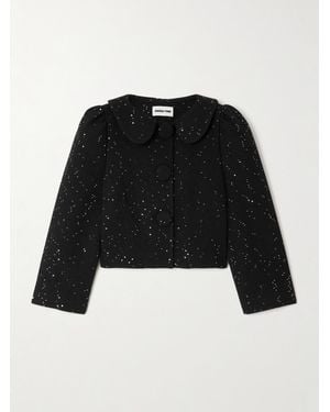 ShuShu/Tong Cropped Sequined Wool-Blend Tweed Jacket - Black
