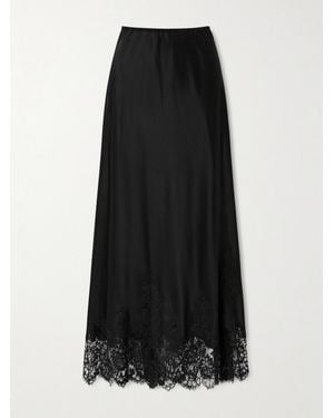 Carine Gilson Lace-Trimmed Silk-Satin Midi Skirt - Black