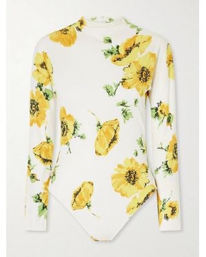 Alaïa Floral-Print Jersey Bodysuit - Metallic