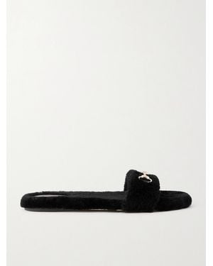 Gucci Horsebit-Embellished Shearling Slides - White