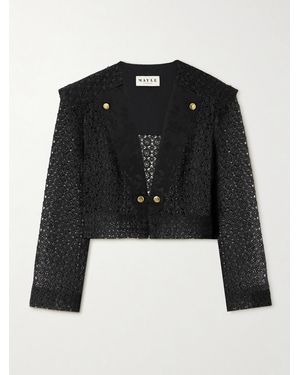Maison Mayle Rae Cropped Silk Jacquard-Trimmed Lace Jacket - Black