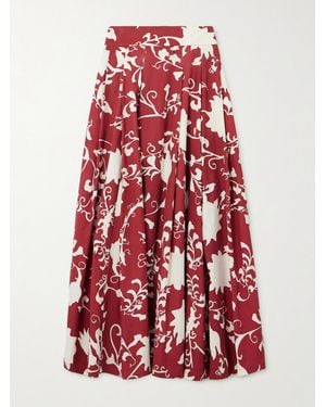 Emporio Sirenuse Flaminia Pleated Floral-Print Cotton-Gabardine Maxi Skirt - Red