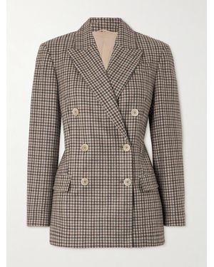 Brunello Cucinelli Double-Breasted Checked Wool Blazer - Brown
