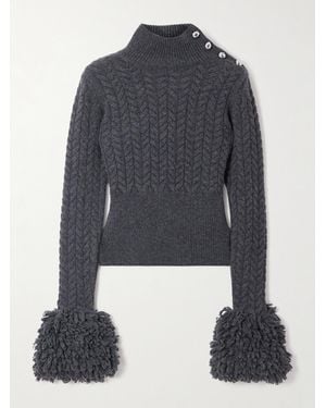 Patou Verkürzter Zopfstrickpullover Aus Einer Merinowoll-Kaschmirmischung Mit Fransen - Blau