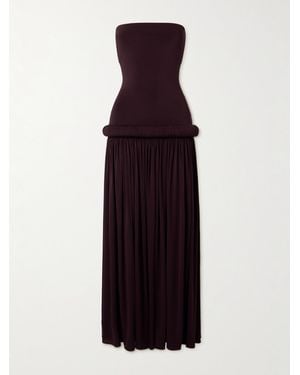 Alaïa Strapless Pleated Stretch-Jersey Midi Dress - Purple