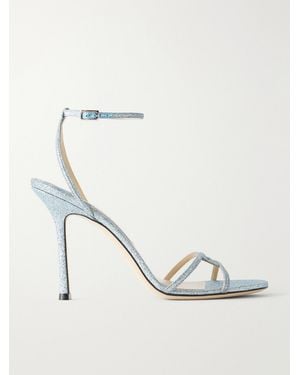 Jimmy Choo Leo 100 Glittered Leather Sandals - White