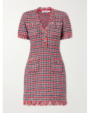 Self-Portrait Checked Frayed Cotton-Blend Mini Dress - Red