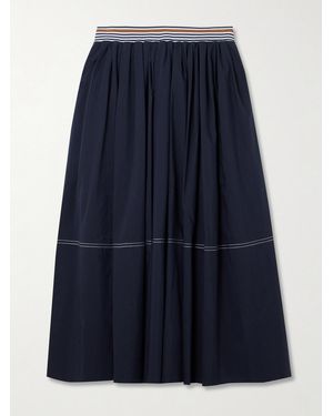 Veronica Beard Evelina Gathered Striped Cotton And Silk-Blend Midi Skirt - Blue