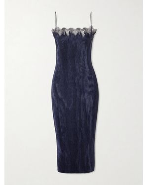 FFORME Lumi Lace-Trimmed Plissé Midi Dress - Blue