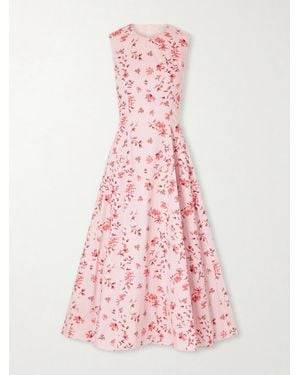 Emilia Wickstead Chelsea Pleated Floral-Print Organic Cotton-Poplin Midi Dress - Pink