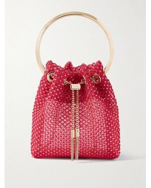 Jimmy Choo Bon Bon Beuteltasche Aus Mesh Mit Kristallen - Rot