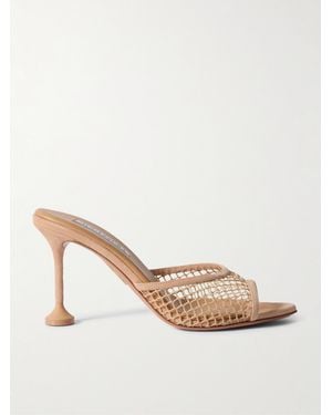 Aquazzura Bisous 85 Suede-Trimmed Fishnet Mules - Natural
