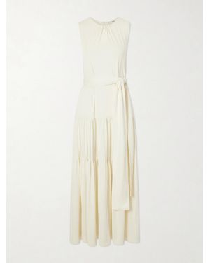 Altuzarra Liza Belted Tiered Gathered Jersey Maxi Dress - White