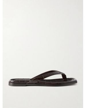 Emme Parsons Meta Croc-Effect Leather Flip Flops - Brown