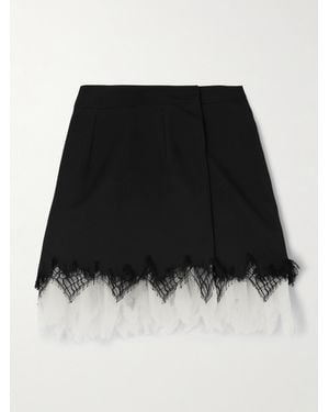 McQueen Minirock Aus Wolle Mit Besätzen Aus Seidenchiffon Und Spitze - Schwarz