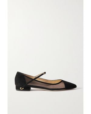 Jennifer Chamandi Lorenzo 20 Suede And Tulle Point-Toe Flats - Black