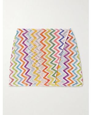 Missoni Striped Metallic Crochet-Knit Wrap-Effect Shorts - White