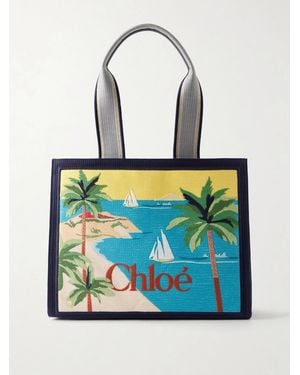 Chloé Printed Leather-Trimmed Canvas Shoulder Bag - Blue