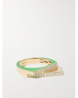 Rainbow K Handcuff 14-Karat, Diamond And Enamel Ring - Metallic