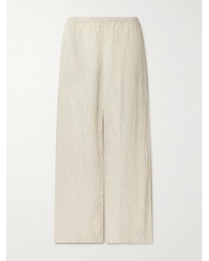 St. Agni Crinkled Pinstriped Woven Wide-Leg Trousers - Natural