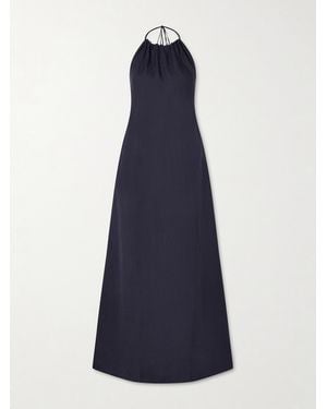 Nili Lotan Lelia Open-Back Linen-Voile Halterneck Maxi Dress - Blue