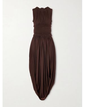 Maygel Coronel Atrio Draped Jersey Midi Dress - Brown