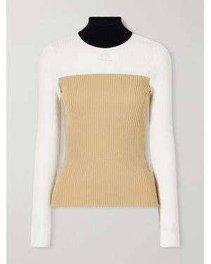 Courreges Logo-Embroidered Ribbed Jersey Jumper - Natural