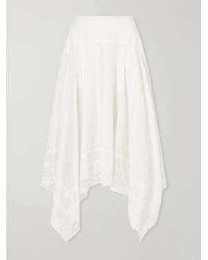 STAUD Ainsley Asymmetric Lace-Trimmed Cotton-Voile Maxi Skirt - White