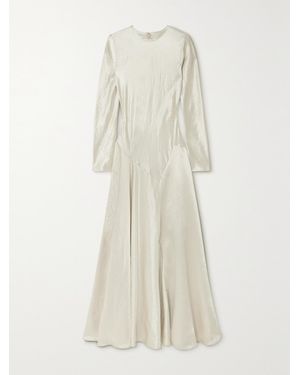 Abadia Yara Paneled Hammered-Satin Gown - White