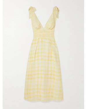 Rosie Assoulin Bow-Detailed Checked Lyocell And Linen-Blend Midi Dress - Yellow