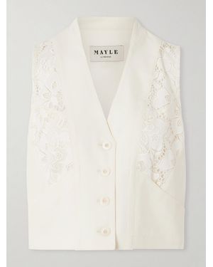 Maison Mayle Ines Lace-Trimmed Wool-Twill Vest - Natural