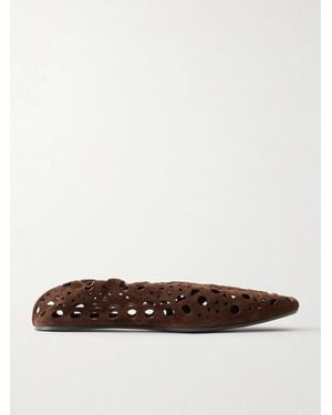 Alaïa Neo Vienne Perforated Suede Ballet Flats - White
