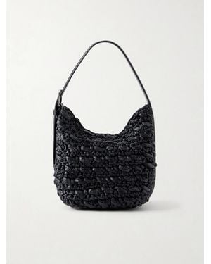 TOTEME Belted Small Leather-Trimmed Raffia Shoulder Bag - Black