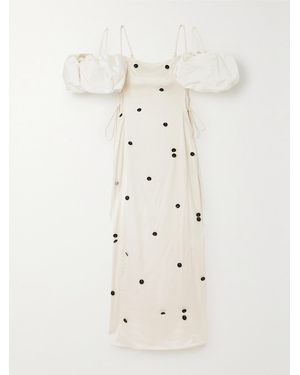 Jacquemus Chouchou Polka-Dot Satin Midi Dress - Natural