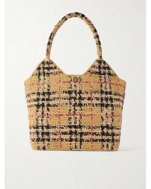 Burberry Margate Checked Woven Raffia Tote - Natural
