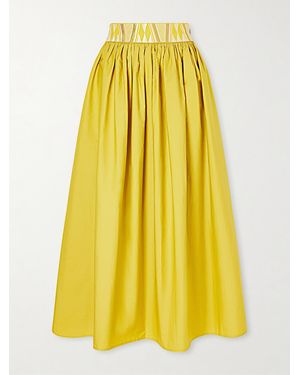Emporio Sirenuse Ombretta Embroidered Cotton-Blend Poplin Midi Skirt - Yellow