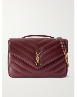 Saint Laurent Loulou Große Schultertasche Aus Gestepptem Leder - Rot