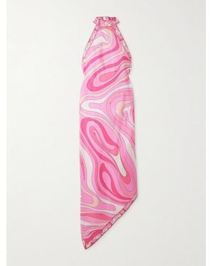 PUCCI Halterneck Printed Silk-Twill Midi Dress - Pink