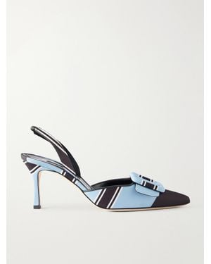 Manolo Blahnik Emilia Wickstead Maysli 70 Striped Grosgrain Slingback Court Shoes - Blue