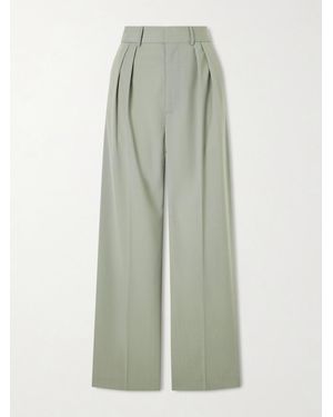 Kallmeyer Aiden Pleated Grain De Poudre Straight-Leg Pants - Green