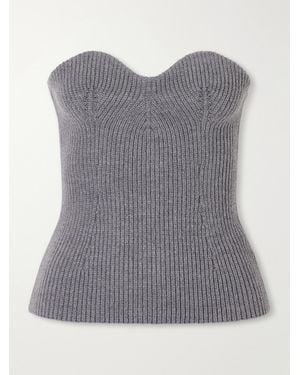 Jil Sander Strapless Ribbed Wool-Blend Bustier Top - Grey