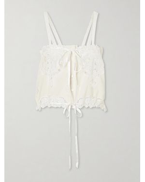 Miguelina Palmer Cropped Guipure Lace-Trimmed Cotton-Blend Top - White
