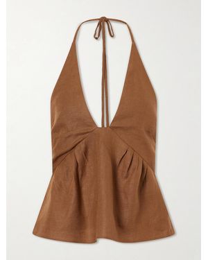 SIR. Freja Linen Halterneck Tank - Brown