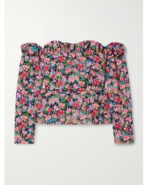 Kika Vargas Jacqueline Off-The-Shoulder Floral-Print Woven Peplum Top - Red