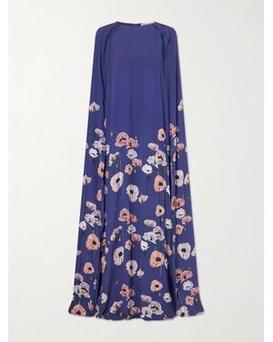 BERNADETTE Minnie Cape-Effect Sequin-Embellished Embroidered Crepe Gown - Blue