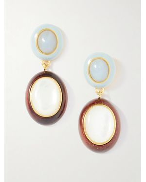 Lizzie Fortunato Papaya-Plated, Wood, Enamel, Angelite And Mother-Of-Pearl Earrings - Metallic