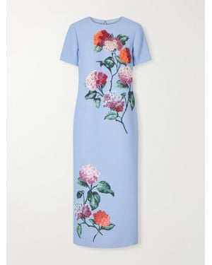 Carolina Herrera Crystal-Embellished Floral Stretch-Crepe Midi Dress - Blue