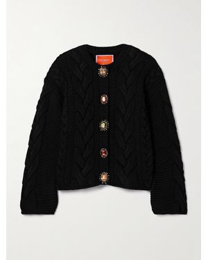 La DoubleJ Portrait Crystal-Embellished Cable-Knit Cardigan - Black