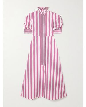 Thierry Colson Venetia Midikleid Aus Gestreifter Baumwollpopeline Mit Rüschen - Pink